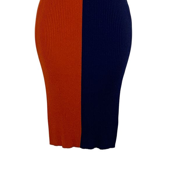 Trina Turk L NEW Womens Ribbed Crew Neck Vivika Dress Navy Red Colorblock - Picture 6 of 9